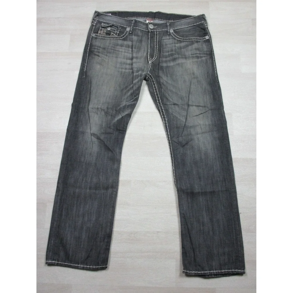 True Religion Men's Designer Jeans - Ricky Super T USA Straight 43x33.5 Black